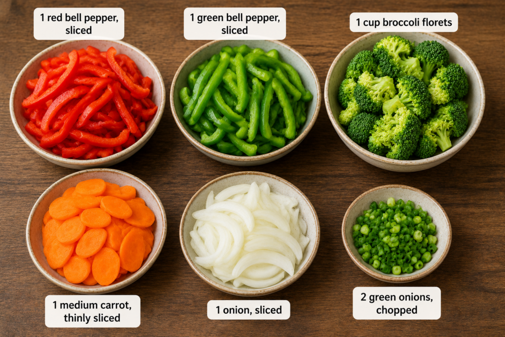 Fresh vegetables for beef stir fry recipe