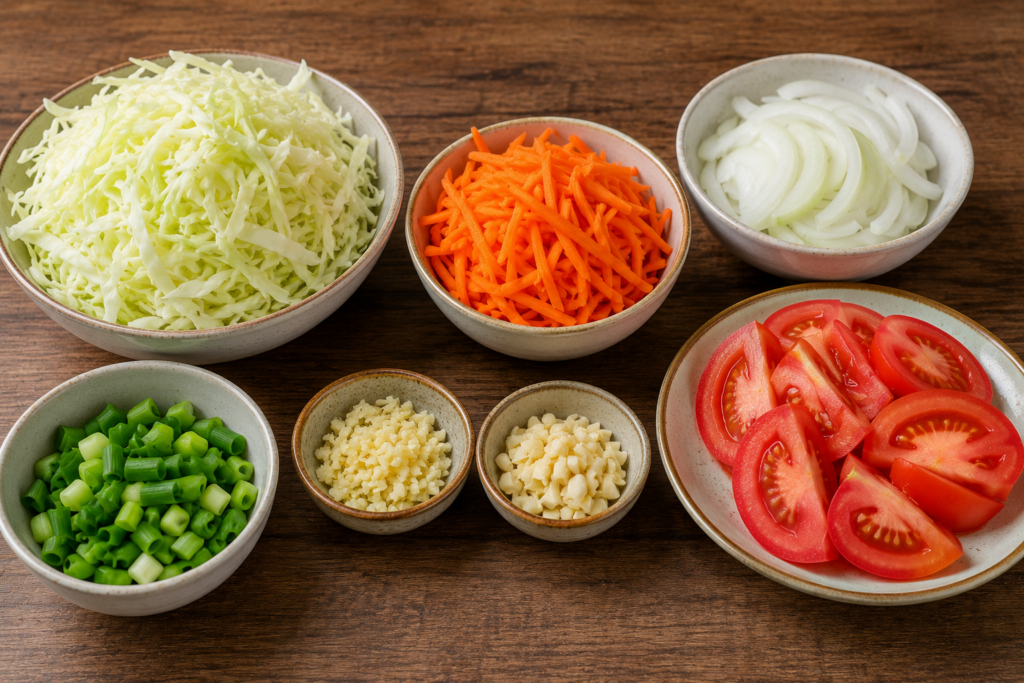 Healthy Yum Woon Sen ingredients arranged on a counter