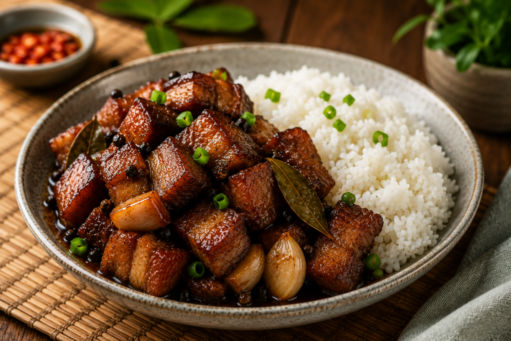 Authentic Filipino Pork Adobo with Jasmine Steamed Rice