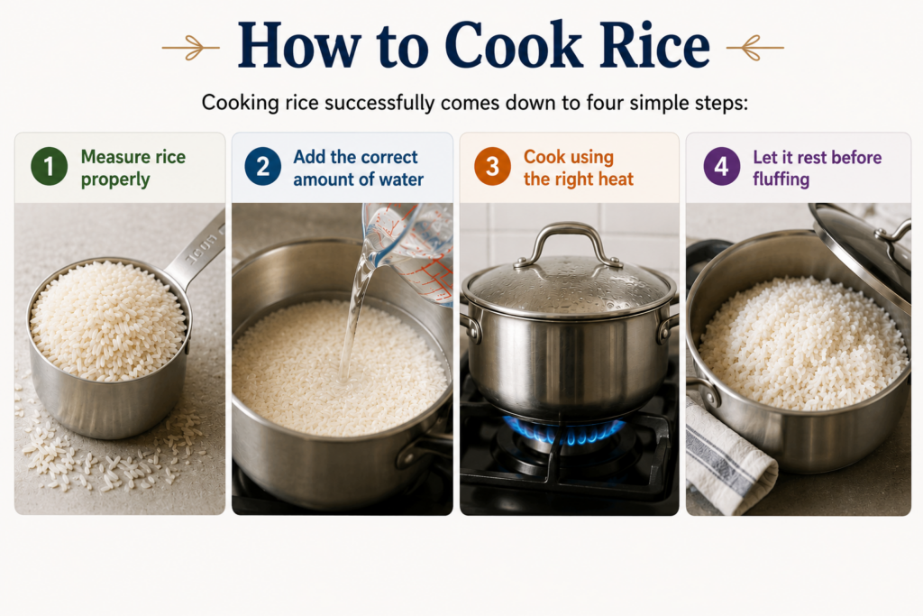 step by step instruction to cook white rice